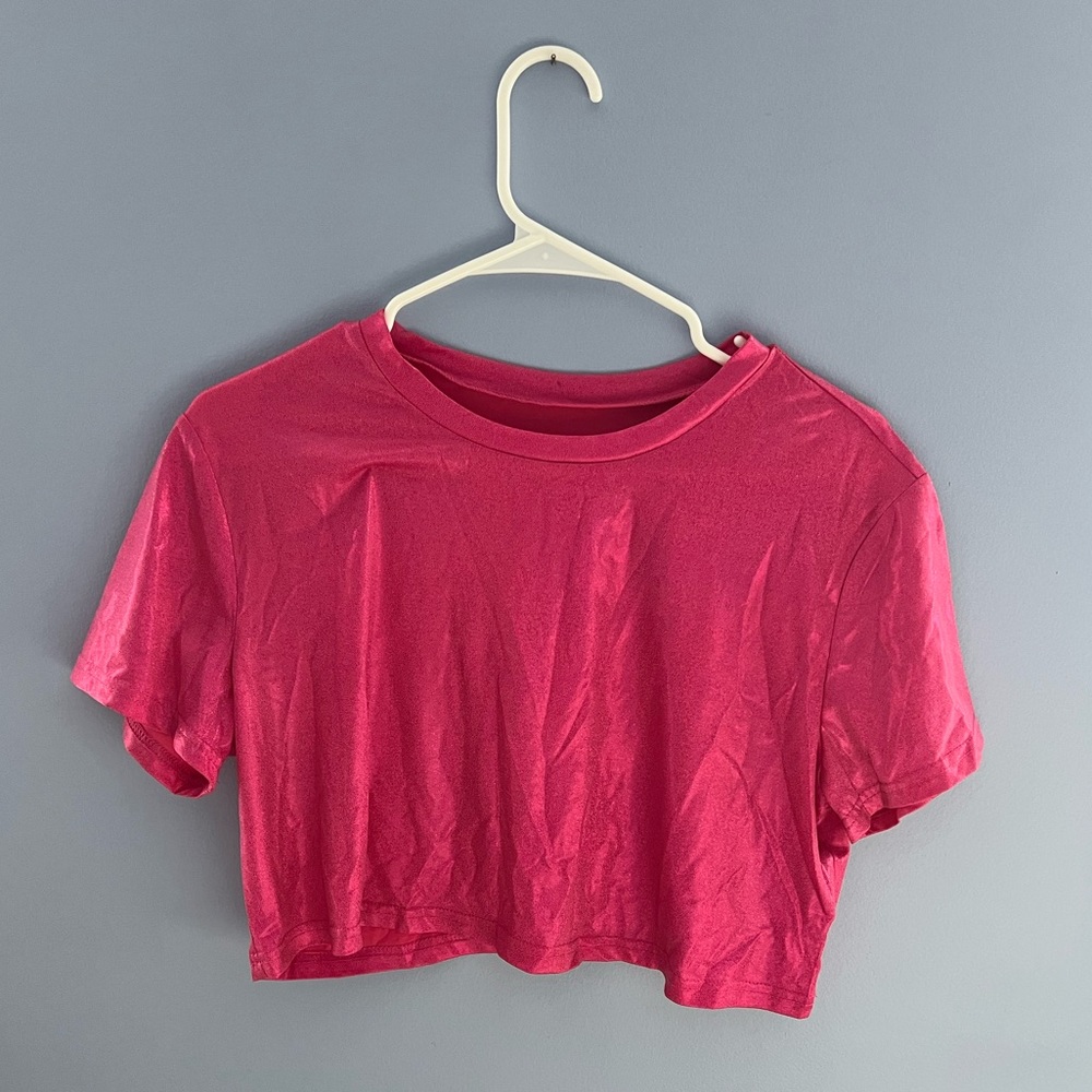 Cropped Hot Pink Sparkle Print Shirt